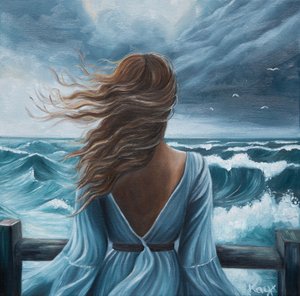 Mujer, tormenta en el océano de Kay Shanley