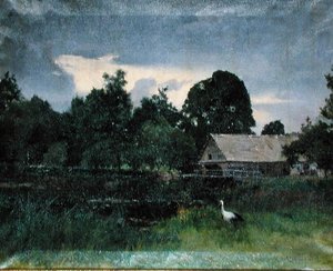 Paisaje con una cigüeña de Kazimierz Alchimowicz