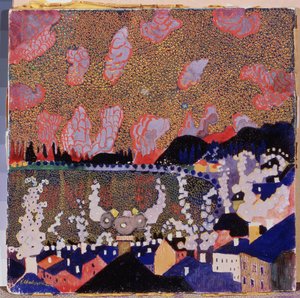 Pequeño pueblo. Pintura de Kasimir Severinovich Malevich (Malevich, Malevic) (1878-1935), óleo sobre cartón