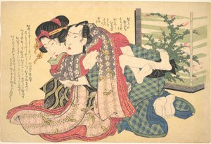 Una pareja abrazada de Keisai Eisen