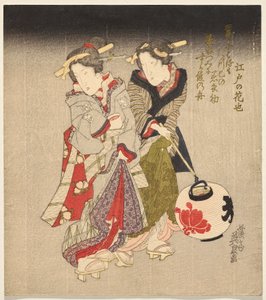 Cortesana de Fukagawa y criada en la noche de Keisai Eisen