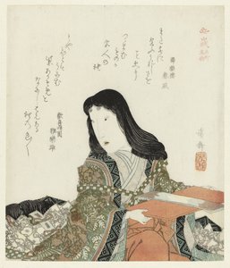 mujer arrodillada Lugares y productos famosos en la provincia de Yamashiro (título de la serie) Yamashiro meisho meibutsu (título de la serie sobre el objeto) de Keisai Eisen