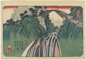 No. 41, Nojiri: Vista lejana del puente del río Ina de Keisai Eisen