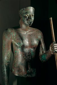 Estatua de Pepi I, cobre con incrustaciones de ojos de piedra caliza y obsidiana, procedente del templo de H..., 2002 (foto)