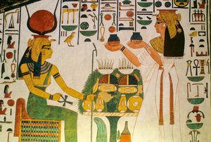 Tumba de Nefertari; Nefertari ofrece vino a un grupo de dietistas; Egipto, Valle del... de Kenneth Garrett