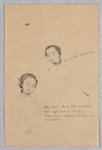 Boceto de Dos Cabezas Femeninas para Figura China en "El Matrimonio del Atlántico y el Pacífico," Mural en el Capitolio del Estado de Wisconsin, Madison, WI de Kenyon Cox