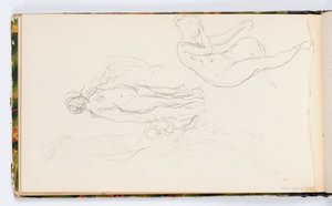 Página de cuaderno de bocetos: Dos figuras femeninas desnudas
