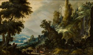 Paisaje Montañoso con Cascada de Kerstiaen Keuninck de