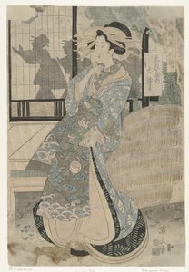 Courtisane Oi de la casa Ebiya
Ebiya uchi Oi (título en el objeto)
Serie de bellezas de las casas de recreo (título de la serie)
Seiro bijin soroi (título de la serie en el objeto) de Kikugawa Eizan