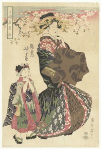 cortesana y kamuro Colección de cortesanas famosas de casas de recreo (título de la serie) Seiro meikun awase (título de serie en objeto) de Kikugawa Eizan