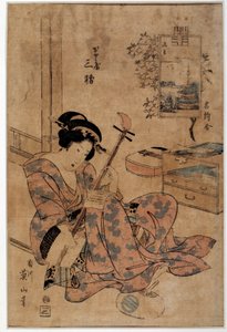 Arte japonés: músico (grabados de Eizan Kikugawa) de Kikukawa Eizan