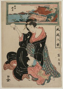 Autumn Moon at the Temple Ishiyamadera from the series Fashionable Eight Views de Kikukawa Eizan