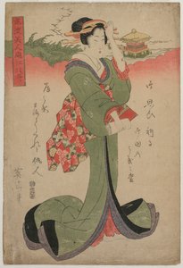 Gansos descendiendo en Katata (De la serie Mujeres elegantes y las ocho vistas del lago Biwa) de Kikukawa Eizan
