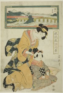 Resplandor vespertino en Seta (Seta sekisho), de la serie "Ocho vistas de Omi a la moda (Furyu Omi hakkei)" de Kikukawa Eizan
