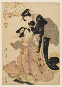 Komachi lavando su libro de poemas de Kikukawa Eizan