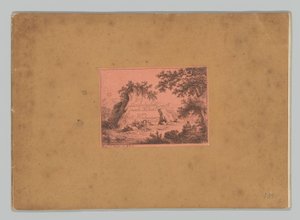 Portada con impresión de título con paisaje montañoso VI Paisaje según Kobell von K. Ponheimer IV. Heft (título sobre el objeto) Paisajes después de Kobell (título de la serie) 120 Radierungen nach F. Kobell (título de la serie) VI Landschaften después de  de Kilian Ponheimer (I)