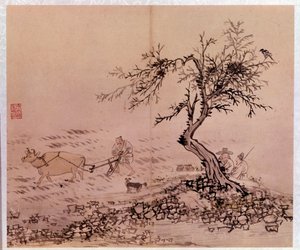 Art coreen: escena de arado. Grabados de Kim Hong-do (Kim Hong Do) o Danwon (1745-ca. 1806)