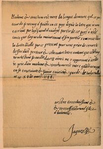 Carta del Rey Jacobo VI a su Madre, la Reina María de King James I