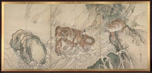 Familia de tigres, principios de 1800 de Kishi Ganku