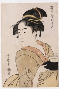 Retrato busto de la camarera Okita de la casa de té Naniwaya de Kitagawa Utamaro