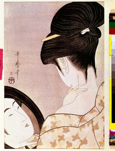 Mujer empolvando su cuello con sombra de Kitagawa Utamaro