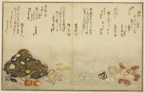 Ashi-gai, hamaguri, ko-gai, suzume-gai, akoya-gai y katashi-gai, del libro ilustrado Regalos de la marea baja (Shiohi no tsuto) de Kitagawa Utamaro