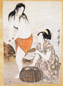 Pescadores de awabi (moluscos) en el agua, ukiyo-e de Kitagawa Utamaro