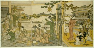 Bellezas chinas en un banquete de Kitagawa Utamaro