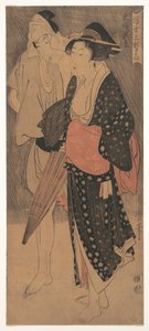 Pareja en una ducha vespertina, c. 1800 de Kitagawa Utamaro