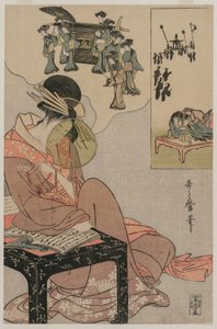 Cortesana soñando con un cortejo nupcial, finales de la década de 1790 (xilografía en color) de Kitagawa Utamaro