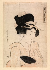 Cortesana sosteniendo una copa de sake, c.1790-1806 (xilografía en color) de Kitagawa Utamaro
