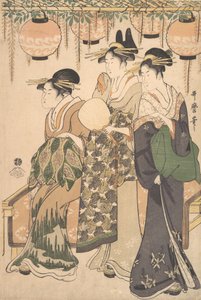 Cortesanas bajo una pérgola de glicinas de Kitagawa Utamaro