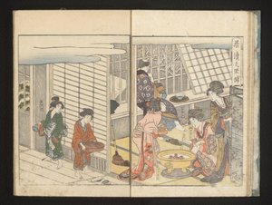 Courtisanes e invitados durante la mañana de invierno de Kitagawa Utamaro