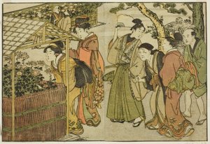 Exhibición de crisantemos, del libro ilustrado "Libro de imágenes: Flores de las cuatro estaciones," vol. 2 de Kitagawa Utamaro