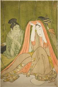 Saliendo de una mosquitera de Kitagawa Utamaro