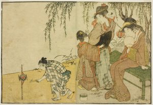 Disfrutando de los fuegos artificiales, del libro ilustrado "Libro de imágenes: Flores de las cuatro estaciones," vol. 1 de Kitagawa Utamaro