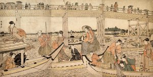 Barcos de Pesca con Redes bajo el Puente Ryogoku, 1790s de Kitagawa Utamaro