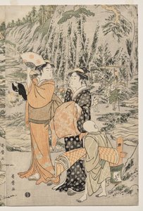 Pescando en la roca de la tabla de cortar en Enoshima de Kitagawa Utamaro