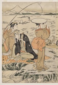 Pescando en la roca de la tabla de cortar en Enoshima