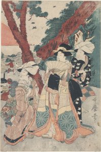 Playa Futamigaura en el Año Nuevo de Kitagawa Utamaro