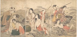 Niñas pescadoras y bañistas