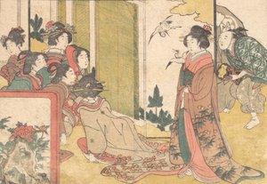 Niñas entretenidas por artistas, del libro ilustrado Flores de las cuatro estaciones, 1801 de Kitagawa Utamaro
