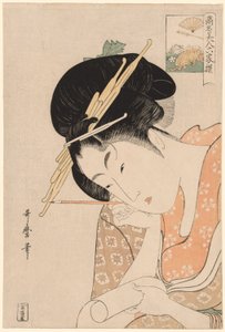 Hanaogi del Ogiya, de la serie "Bellezas Renombradas Comparadas con los Seis Poetas Inmortales (Komei bijin rokkasen)" de Kitagawa Utamaro