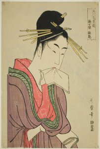 Hinazuru del Keizetsuro, de la serie "Comparando los Encantos de las Bellezas (Bijin kiryo kurabe) (Keizetsuro Hinazuru)" de Kitagawa Utamaro