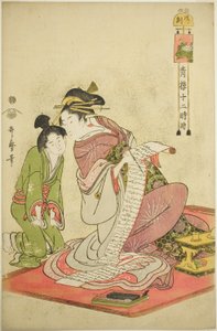 Hora del Perro (Inu no koku), de la serie "Doce Horas en Yoshiwara (Seiro juni toki tsuzuki)" de Kitagawa Utamaro