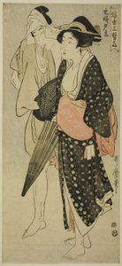 Marido y Mujer Atrapados en una Lluvia Vespertina (Fufu no Yudachi), de la serie "Tres Placeres Vespertinos del Mundo Flotante" ("Ukiyo San Seki")
