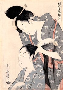 ""La Coiffeuse"" (Peluquera) (Kamiyui) Gravure de Kitagawa Utamaro (1753-1806) - c 1798 - Color woodcut - 38x27,6 - Art Gallery of South Australia de Kitagawa Utamaro