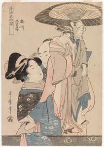 Pareja enamorada con marionetas de teatro de Kitagawa Utamaro