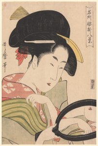 Espejo, de la serie "Ocho vistas de puestos de té en lugares célebres (Meisho koshikake hakkei)" de Kitagawa Utamaro