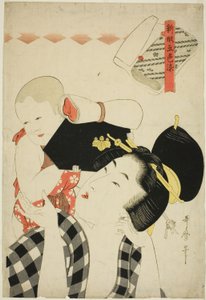 Madre e hijo, de la serie "Nuevos patrones teñidos en cinco colores (Shingata goshiki zome)" de Kitagawa Utamaro